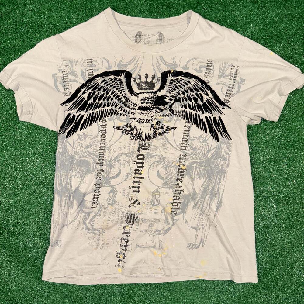 Y2K Carbon Black Graphic Eagle & Sword Short Sleeve T-Shirt